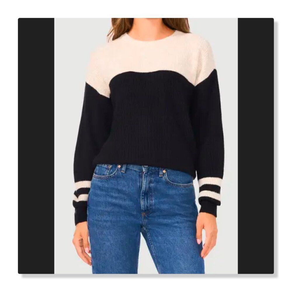 🌹HALOGEN🌹 Colorblock Stripe Sleeve Black/Cream Sweater - [Medium]